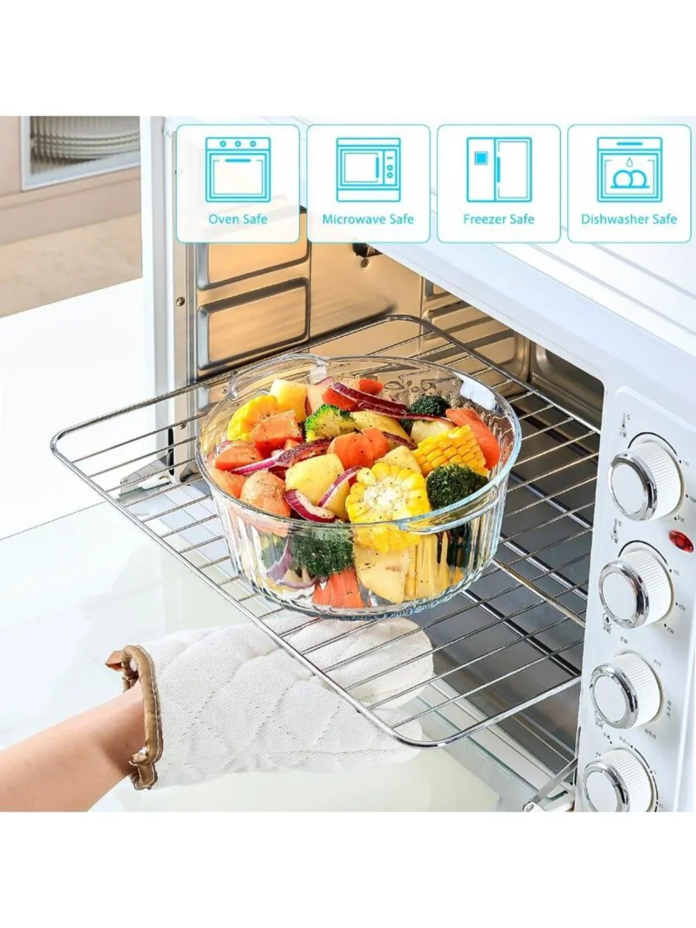 2.4QT Round Glass Casserole Dish with Lid - Borosilicate Oven Safe Bakeware